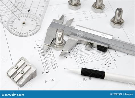 Engineering Tools On Technical Drawing Stock Photo Image 22027900