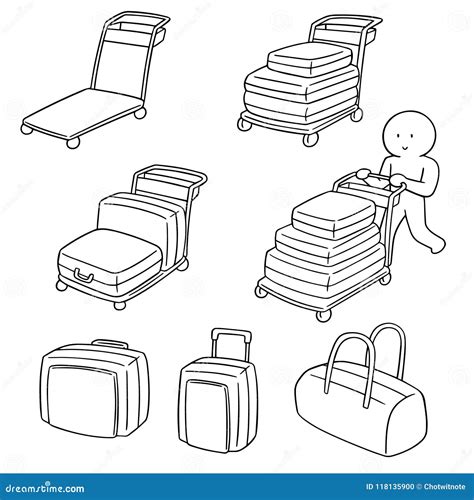 Vector Set Of Airport Luggage Cart Stock Vector Illustration Of Line