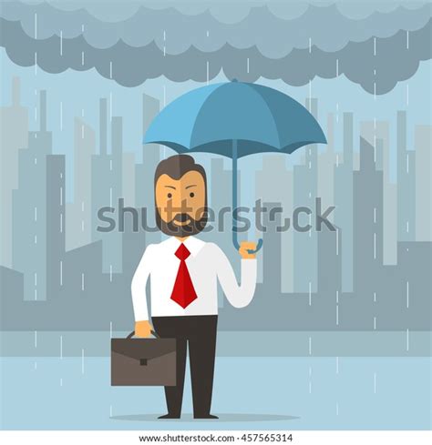 Businessman Holding Umbrella Business Protecting Saving Stock Vector