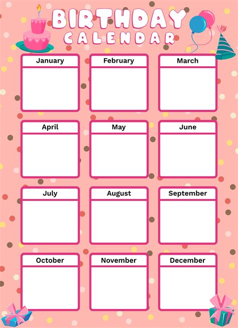 Free Printable Birthday Calendar Template Paper Trail Design Birthday Calendars World Of