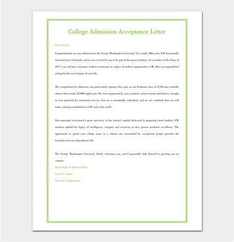 Acceptance Letter Template 9 Samples And Examples