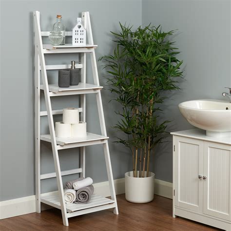 Hartleys White 4 Tier Folding Ladder Storage Home Display Shelf Bedroom