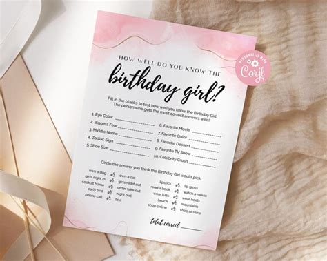 Who Knows Birthday Girl Best Editable Would She Rather Game Printable Birthday Girl Trivia