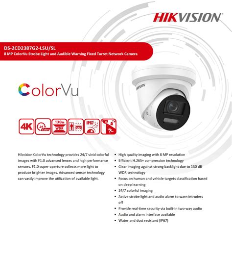 hikvision original ip camera 8mp 4k ds 2cd2387g2 lsu sl colorvu acusense light warn built in mic