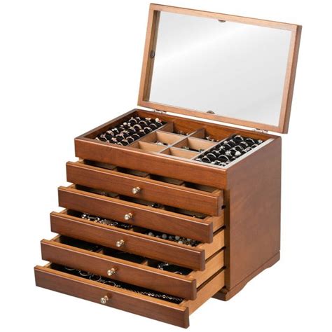 Wooden Jewellery Box With 5 Drawers And Mirror Costway