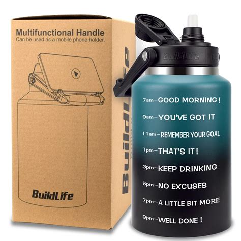 Quifit Stainless Steel Water Bottle 2l 64 Oz With Straw Vacuum