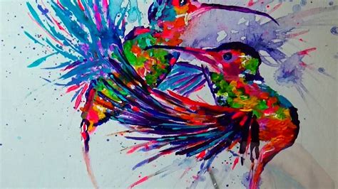 Abstract Hummingbirds Flying For Love Speed Painting In Acrylic