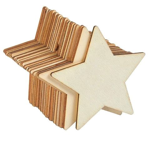 24 Pack Unfinished Wood Cutouts 4x4x01 Wooden Star Shape Wood Craft