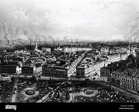 An Engraving Depicting A View Of Birmingham City Centre Dated 19th