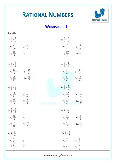Multiplying And Dividing Irrational Numbers Worksheet