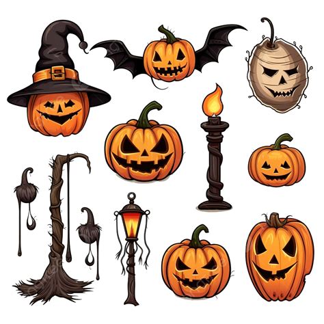Set Of Halloween Sign Symbol Objects Items And Cartoon Characters