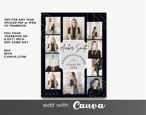 Full Page Yearbook Template Editable In Canva Yearbook Ad Etsy