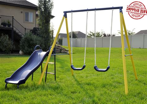 Fun Metal Swing Set Kids Playground Slide Outdoor
