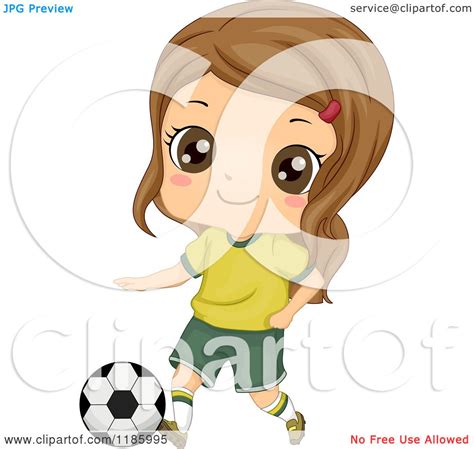 Cartoon Of A Cute Brunette Girl With A Soccer Ball Royalty Free