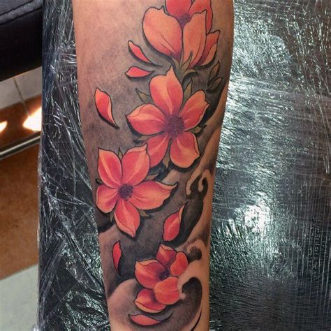 Western style cherry blossom tattoo. 30 Fantastic Cherry Blossom Tattoos | Japanese flower ...