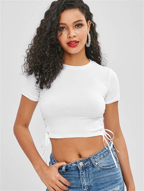 Lace Up Crop T Shirt Crop Tshirt Black Embroidered Top Tee Outfit
