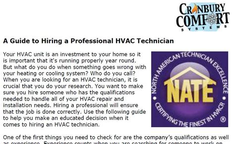 A Guide To Hiring A Professional Hvac Technician Cranbury Comfort