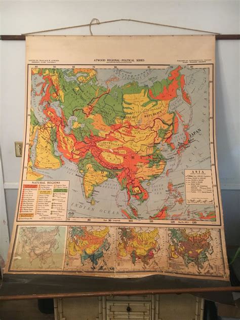 Pull Down Wall Map Of Asia By Aj Nystrom Company Chicago School