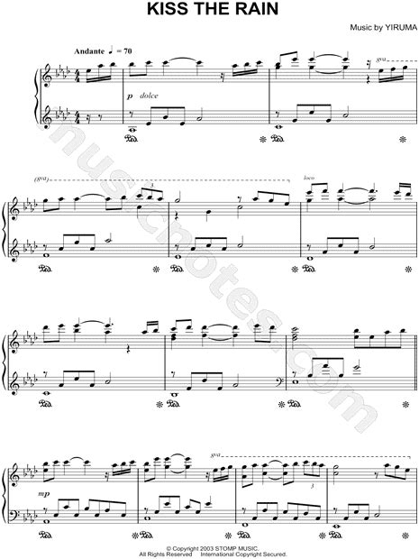 Free and easy piano sheet music next digital preview. Yiruma "Kiss the Rain" Sheet Music (Piano Solo) in Ab Major - Download & Print - SKU: MN0100458