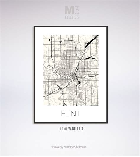 Flint Michigan Flint Mi Map Flint Map Flint Print Flint Etsy