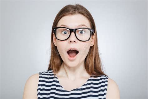 Amazed Charming Teenage Girl Glasses Mouth Opened Over Stock Photos Free Royalty Free Stock