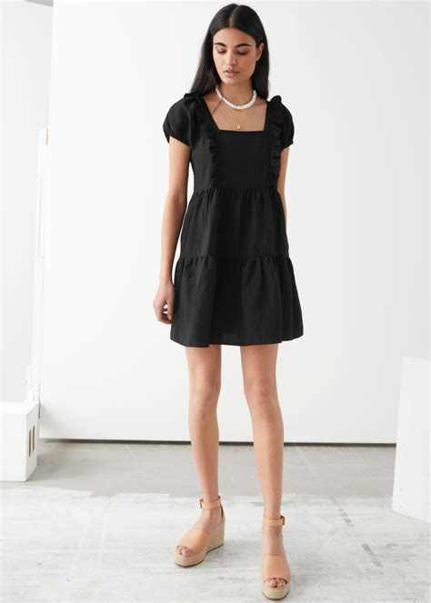 Tiered Ruffle Mini Dress Black Mini Dresses And Other Stories Tiered Ruffle Mini Dress
