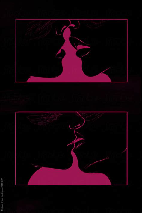 Kissing Close Up Illustration Pormelanie Brown