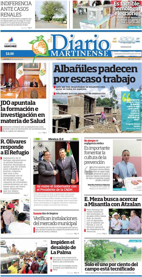 7,000 newspapers > mexico > diário martinense's web ranking & review icluding circulation, readership, web ranking, coverage, format, print size, religious or political affiliation are included in the review. El Diario Martinense 3 de Julio de 2014 by Diario de Poza ...