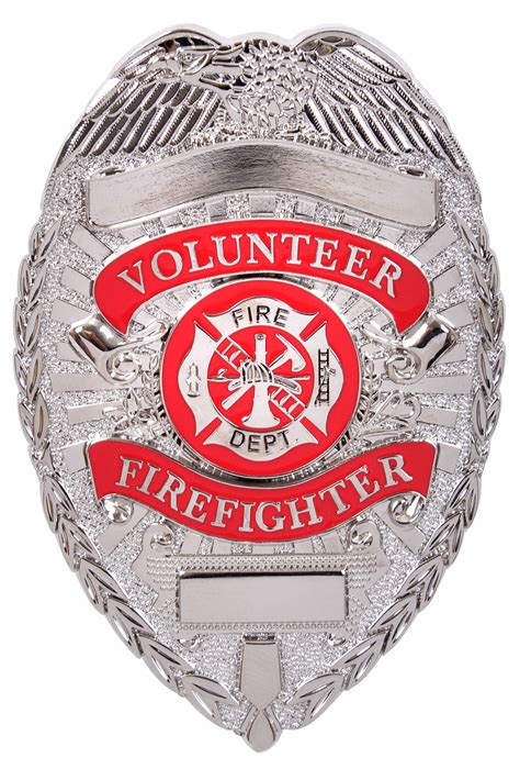 Volunteer Firefighter Fire Dept Shield Badge Silver