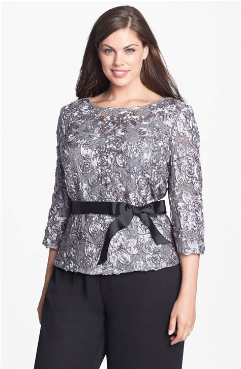 Alex Evenings Satin Rosette And Embellished Lace Top In Multicolor