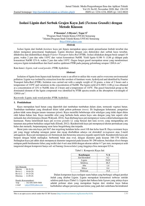 PDF Isolasi Lignin Dari Serbuk Grajen Kayu Jati Tectona Grandis