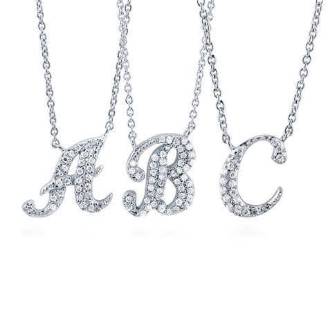 Sterling Silver Cubic Zirconia Cz Initial Letter Pendant Necklace Silver Initial Pendant