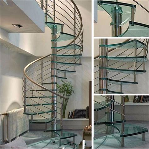 Stainless Steel Spiral Staircase With Tempered Glass Steps Design