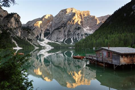Lago Di Braies Italija Poročni Lifestyle Fotograf