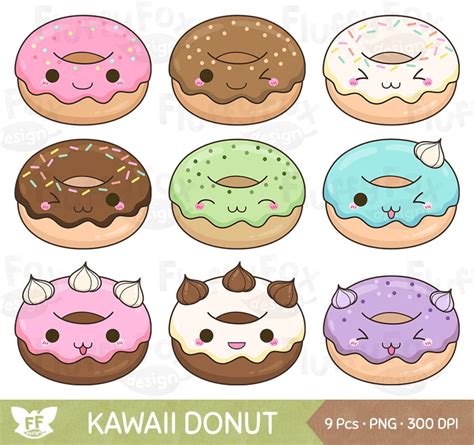 Kawaii Donut Clipart Doughnut Clip Art Snack Sweets Cute Etsy Canada