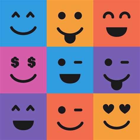 Conjunto De Nueve Emoticonos Coloridos Icono De Emoji En Cuadrado