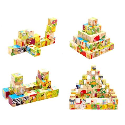 Jual Jual Puzzle Kayu Balok Blok Kubus 6 Sisi 6 Gambar Mainan Edukasi