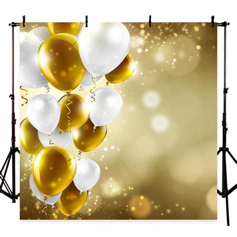 Happy Birthday Sequins Golden White Balloon Backdrops Birthday Party