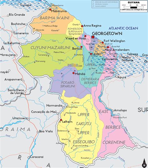 Detailed Political Map Of Guyana Ezilon Maps