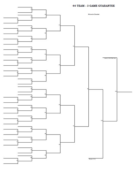 44 Team 3 Game Guarantee Tournament Bracket Printable