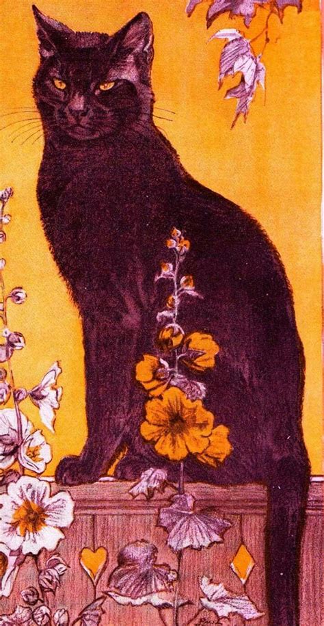 Black Cat W Hollyhock Flowers Him Looks Like My Pip Pôsteres Art