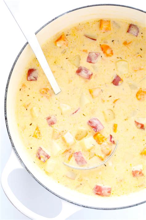 Potato soup is a hearty soup that is perfect for a cold winter's day or whenever you have a craving this soup can be served before a meal or it can even be served as a main course. Three Potato Soup | Gimme Some Oven | Bloglovin'