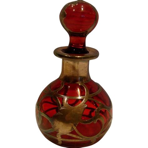 American Cranberry Art Glass Scent Perfume Bottle Cologne W Sterling