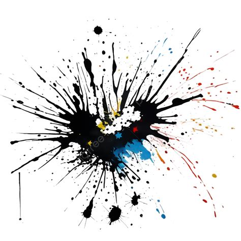 Black And Colorful Watercolor Splatter Isolated On Transparent