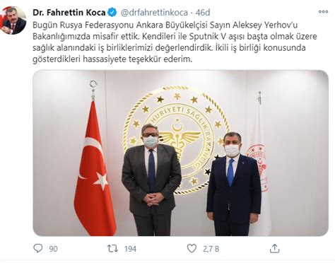 Sağlık Bakanı Koca Rus Büyükelçi Yerhov ile görüştü