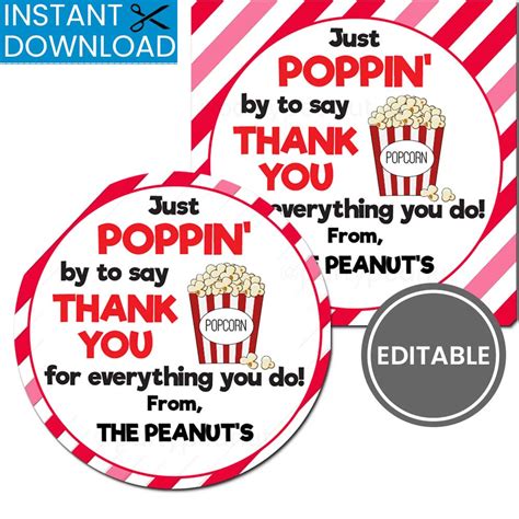 Poppin By Thank You Popcorn Tags Party Peanut