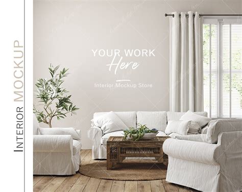 Scandinavian Farmhouse Living Room Interior Wall Mockup Etsy