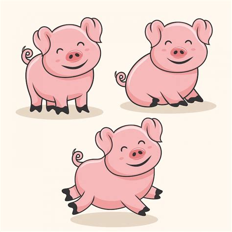 Porco Porco Bonito Dos Desenhos Animados Vetor Premium