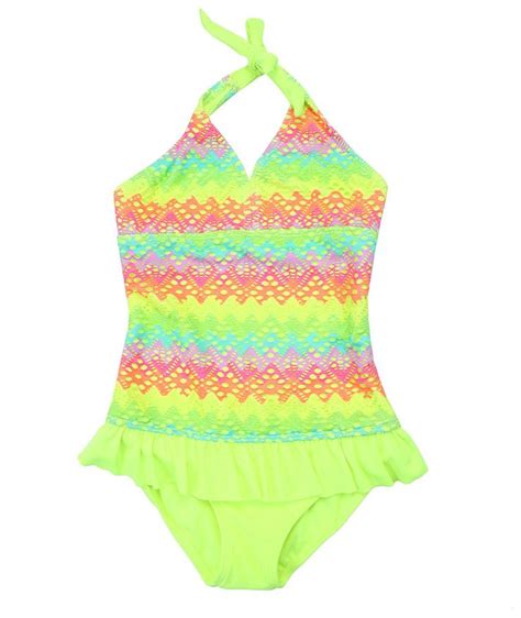 Belloo Girls One Piece Swimsuits Girls Halter Rainbow Crochet Ruffle