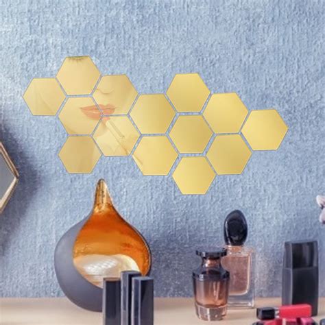 12pcs hexagon acrylic 3d mirror wall sticker mural decal self adhesive removable windows